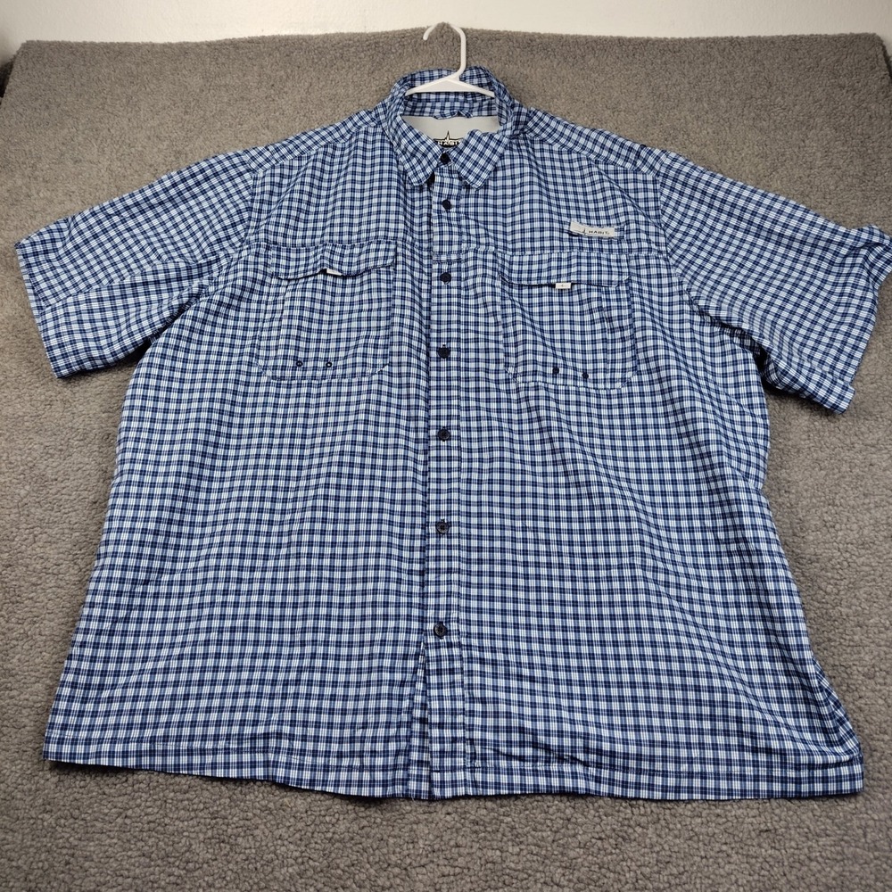 Habit Button Up Shirt Mens 3XL Maritime Blue Plaid Fishing Vented EUC